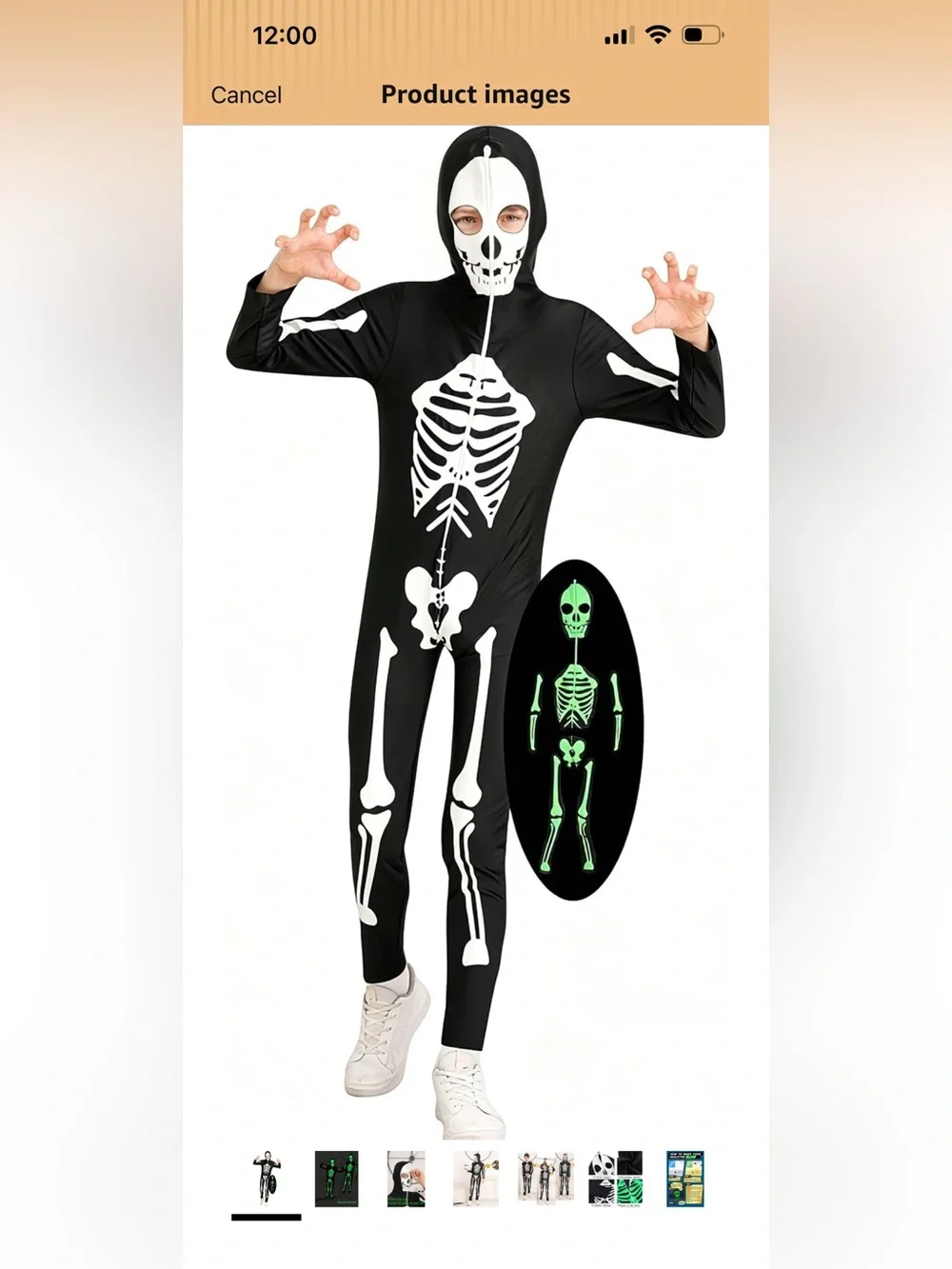 Kids Black Skeleton Glow-In-The-Dark Costume